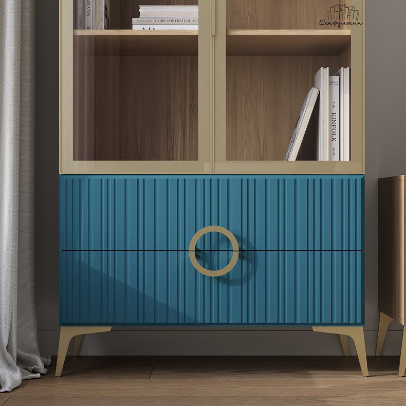 Стенка Обсидиан Синий Темные Светлые Красный Цветной Черный Белый Неоклассика 2х створчатые Гостиная Под ТВ Для книг 15