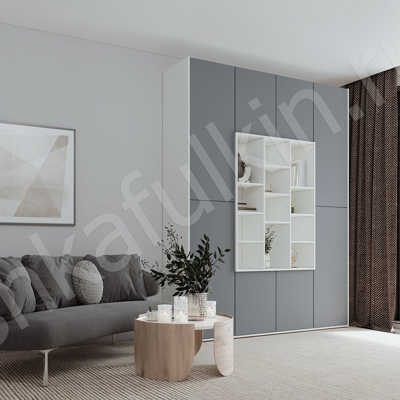 Шкаф Томми Светлые Серый Древесный Черный Белый Минимализм 2х створчатые Гостиная Для вещей Для посуды Для декора Для книг 5