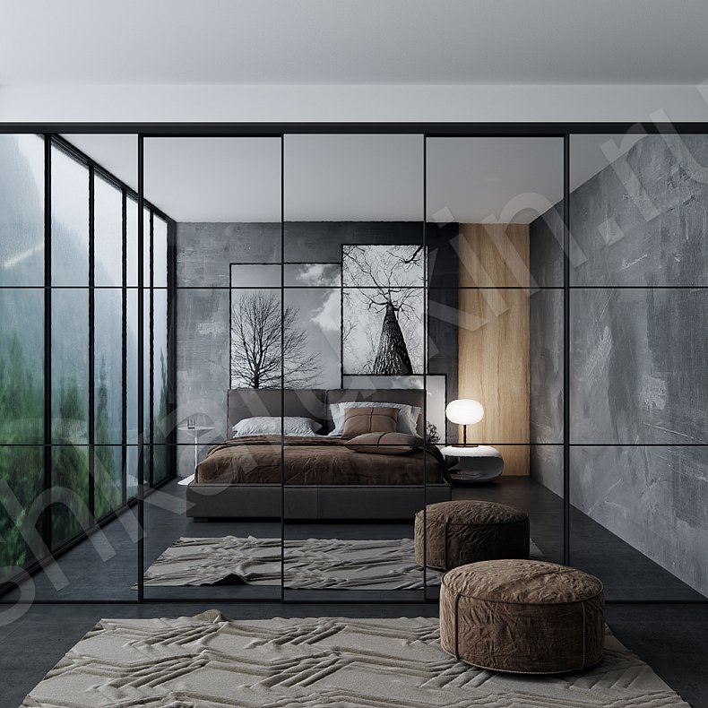 Встроенный шкаф-купе Бонд Черный Темные Хай-тек 5и створчатые Спальня Для вещей