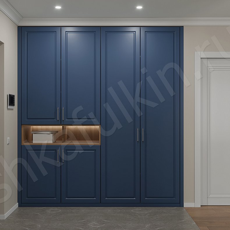 Шкаф Кларк Цветной Синий Темные Классика 4х створчатые Прихожая Для вещей 1