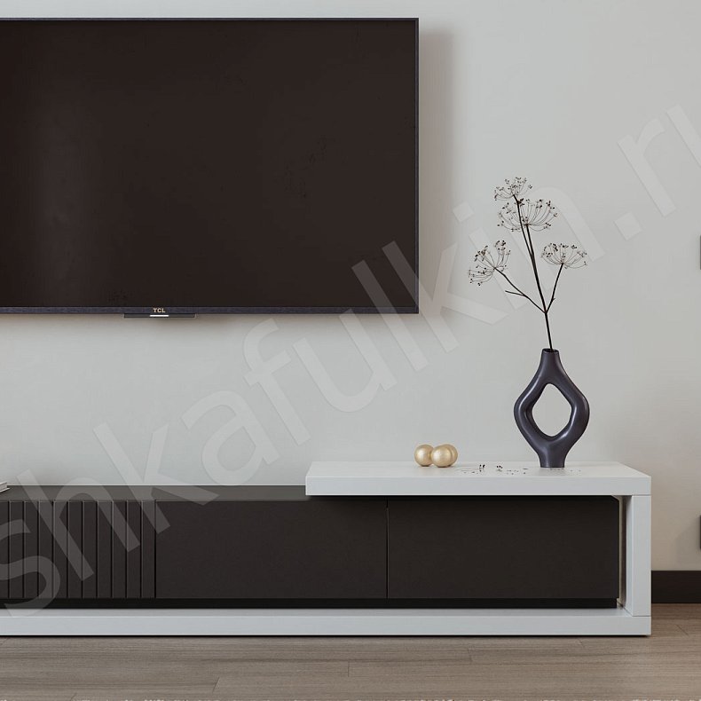 Изображение Стенка Фигаро Белый Черный Светлые Темные Современный 2х створчатые Гостиная Под ТВ 6