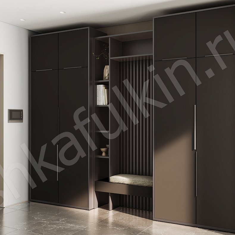 Изображение Прихожая Ларри Черный Белый Древесный Коричневый Серый Светлые Темные Минимализм 4х створчатые Прихожая Для вещей 9