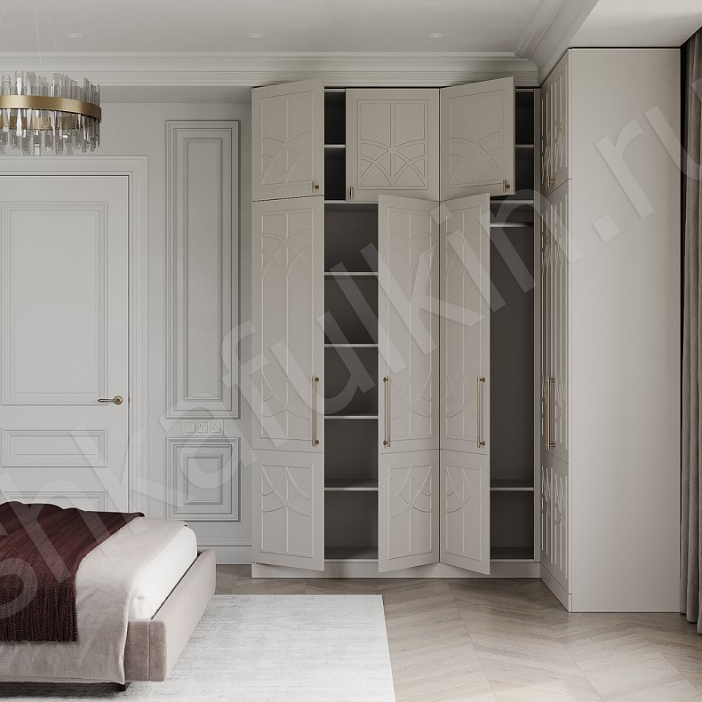 Угловой шкаф Стефани Белый Цветной Светлые Зеленый Неоклассика 5и створчатые Спальня Для вещей 5