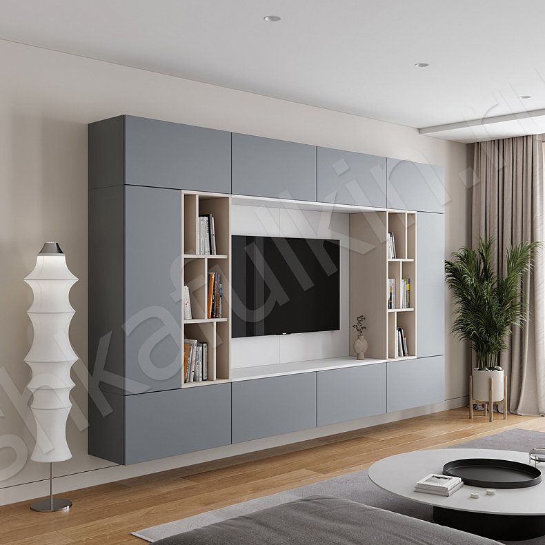 Изображение Стенка Нельсон Светлые Черный Древесный Серый Темные Минимализм Гостиная Для книг Для декора Для посуды Под ТВ 9