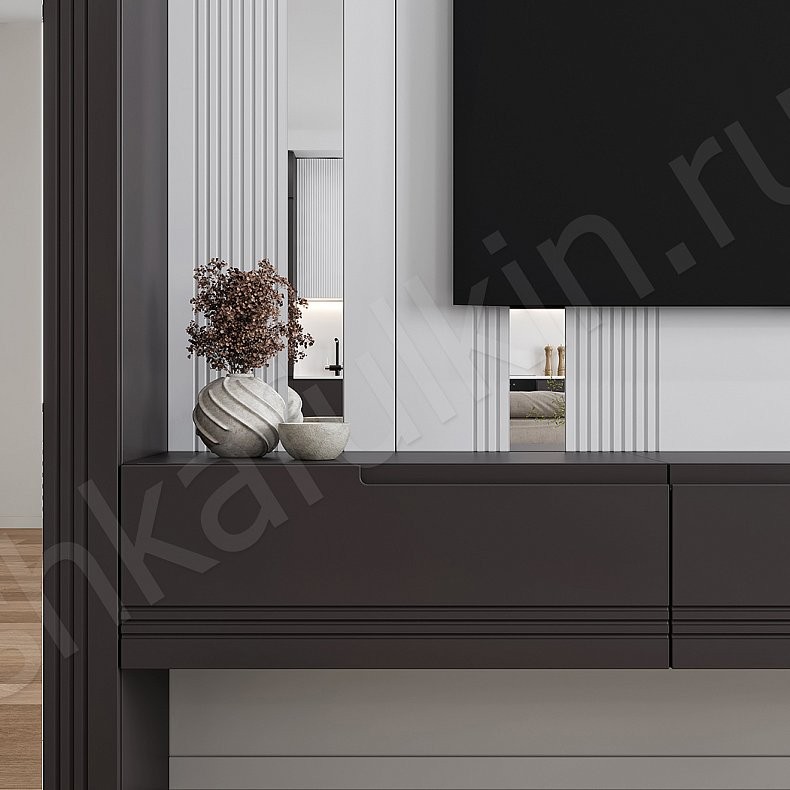 Изображение Стенка Альгеро Черный Коричневый Светлые Темные Современный 2х створчатые Гостиная Под ТВ Для вещей 7