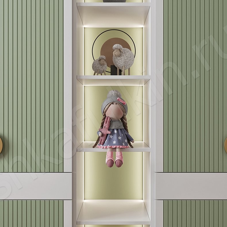 Детская Астория Белый Зеленый Современный 4х створчатые Детская Для книг Для декора Для вещей 5