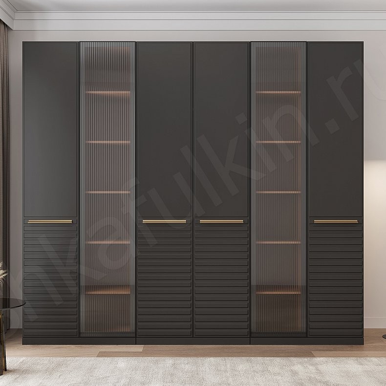 Изображение Шкаф Бургунди Черный Цветной Красный Темные Модерн 6и створчатые Гостиная Для декора Для вещей 1