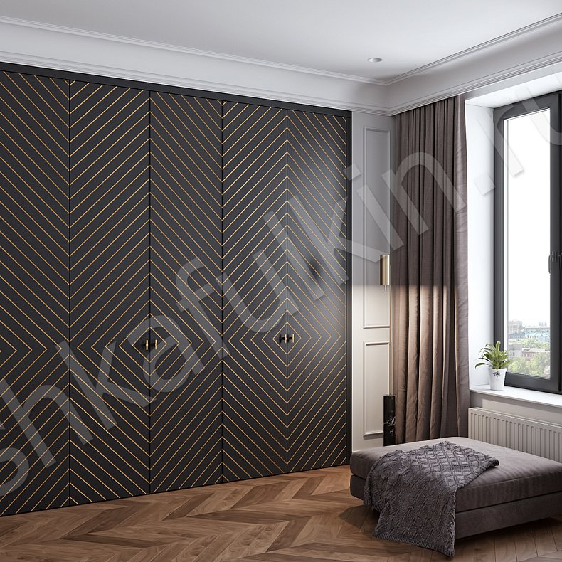 Шкаф Фабиани Черный Золото Темные Современный 6и створчатые Гостиная Для вещей