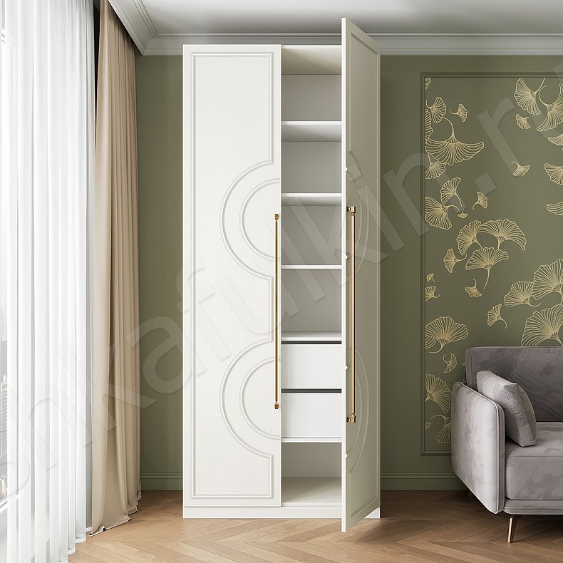 Шкаф Джорджетта Белый Светлые Неоклассика 2х створчатые Гостиная Для белья Для вещей 4