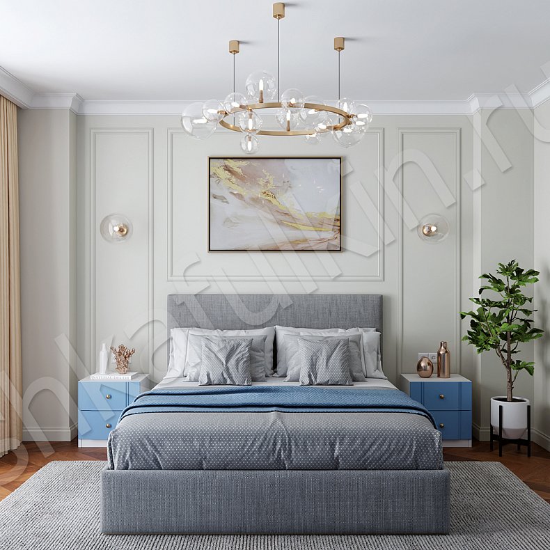 Гарнитур Лимассол Цветной Синий Светлые Современный 4х створчатые Спальня Для белья Для вещей 6