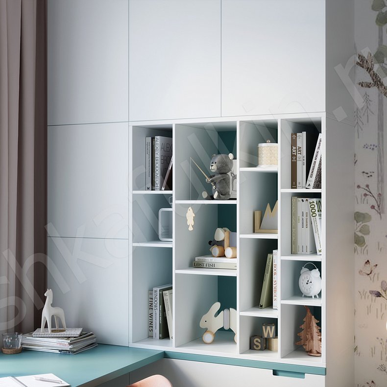 Изображение Детская Санчес Белый Цветной Светлые Современный 3х створчатые Детская Для книг Для вещей 4