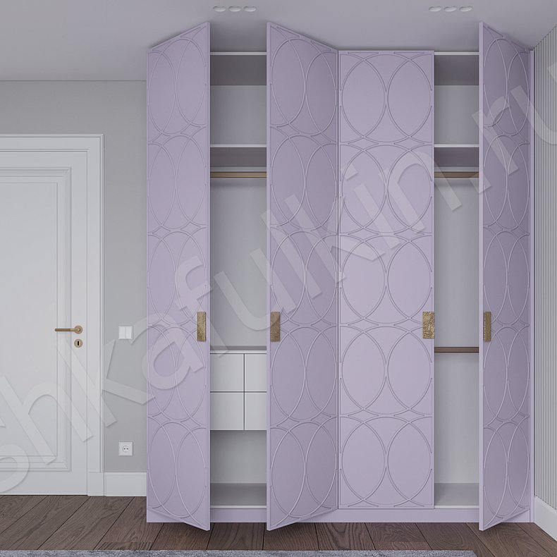 Гарнитур Арива Белый Розовый Светлые Неоклассика 4х створчатые Спальня Для белья 6