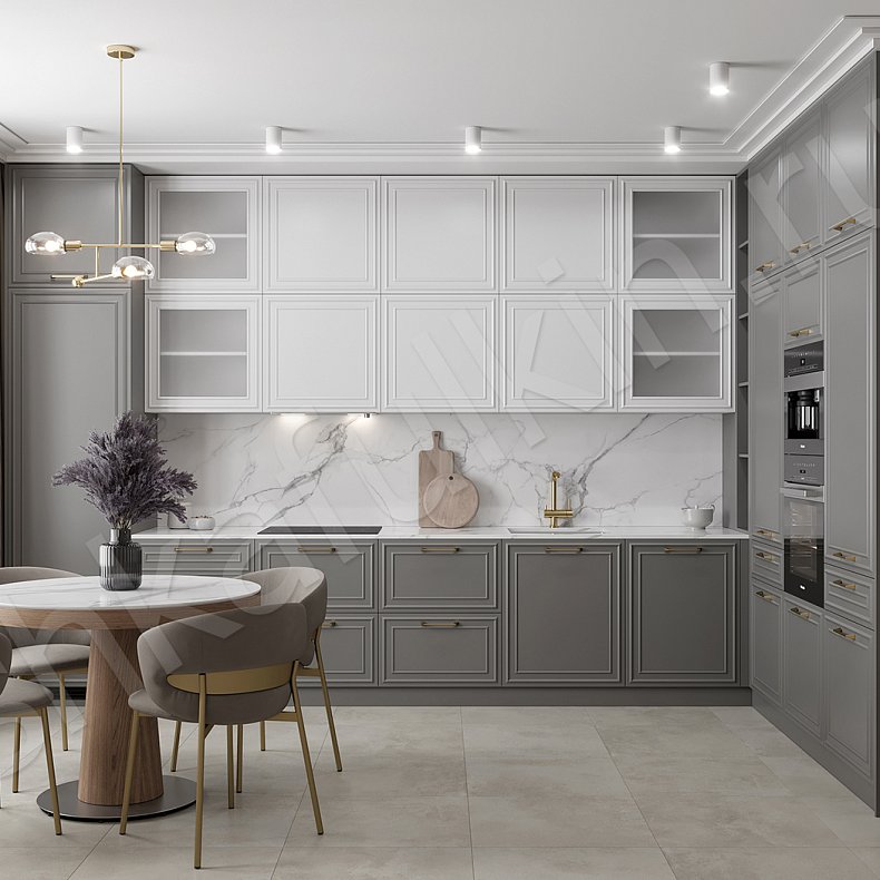 Изображение Кухня Агата Grey Серый Светлые Белый Неоклассика Для посуды 1