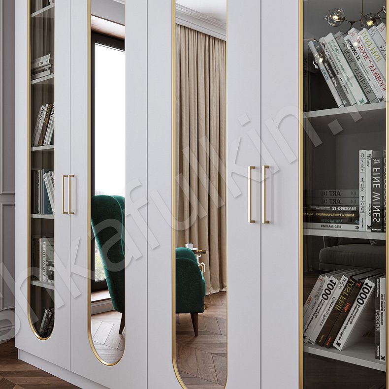 Изображение Распашной шкаф Скарлетт Белый Светлые Серый Современный 4х створчатые Гостиная Для вещей 6