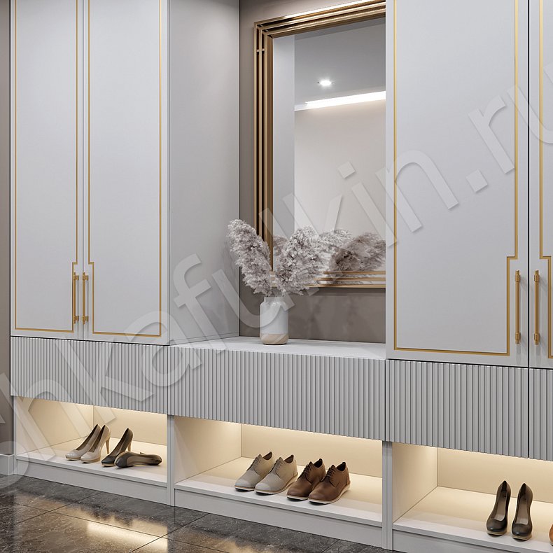 Изображение Прихожая Нео Золото Синий Цветной Белый Неоклассика 4х створчатые Прихожая Для вещей 4