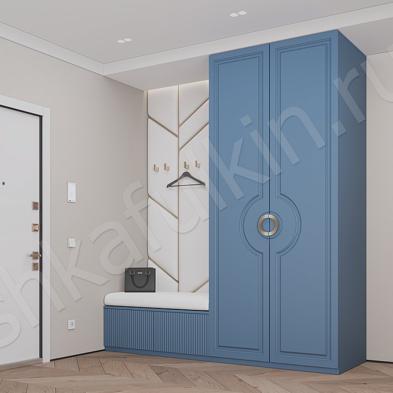 Прихожая Аврора Белый Цветной Синий Светлые Неоклассика 2х створчатые Прихожая Для вещей 3