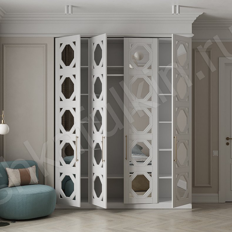 Изображение Шкаф Инфинити Белый Неоклассика 4х створчатые Спальня Для вещей 4