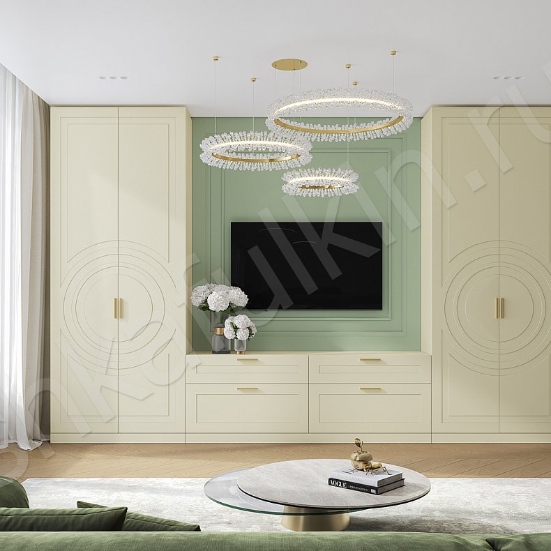 Изображение Стенка Линдор Синий Цветной Коричневый Светлые Неоклассика 4х створчатые Гостиная Под ТВ Для вещей 2