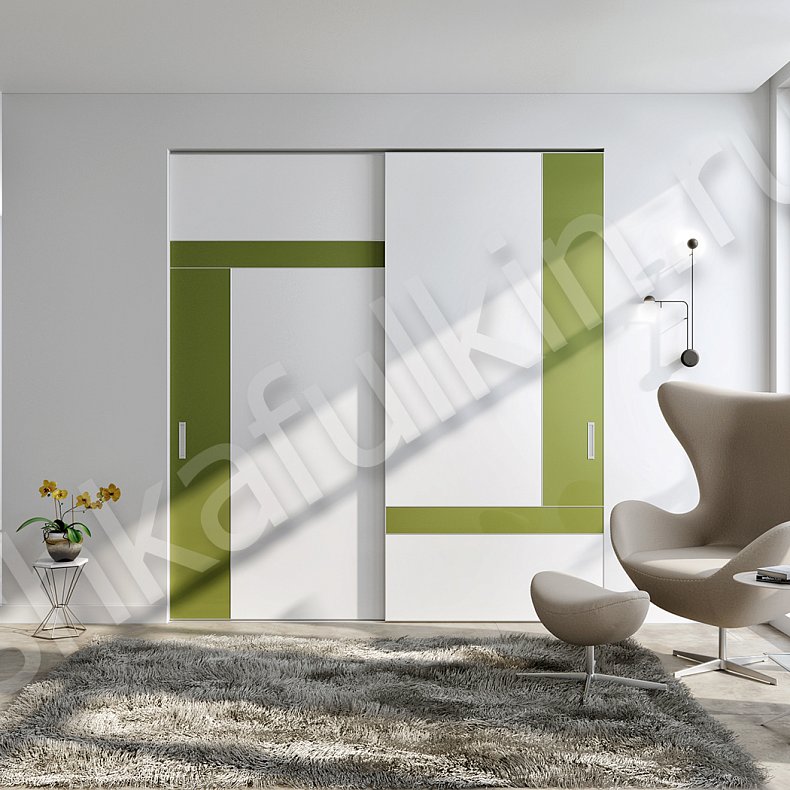 Встроенный шкаф-купе 2 двери Афина Белый Цветной Светлые Зеленый Современный 2х створчатые Гостиная Для вещей 1