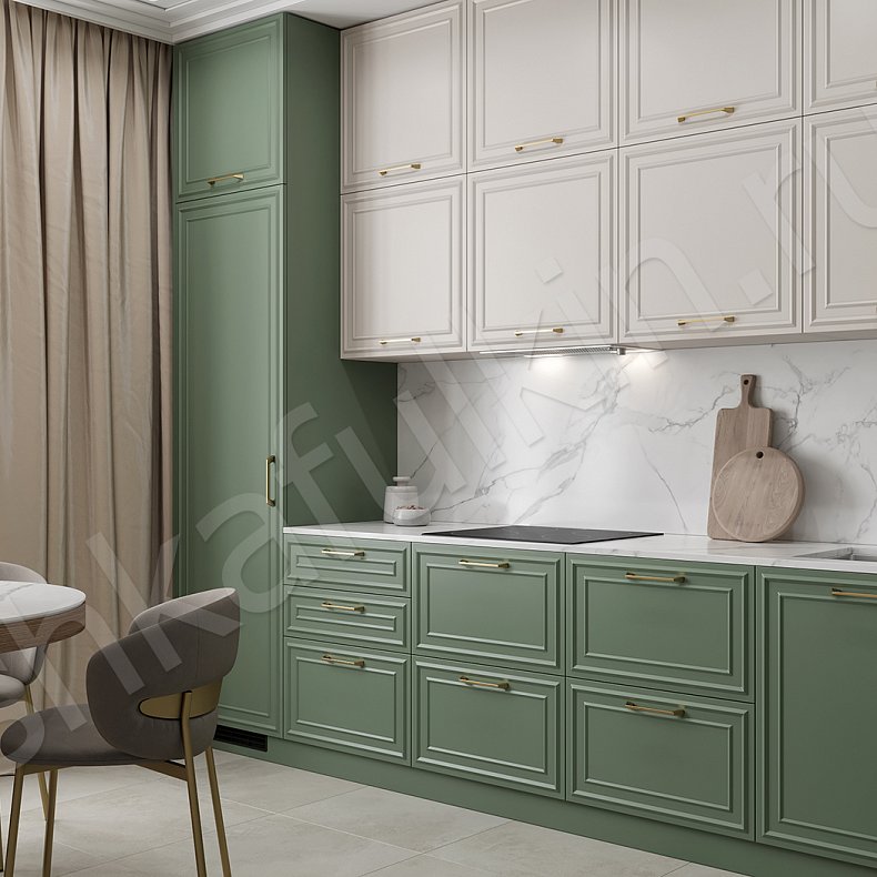 Кухня Агата Зеленый Светлые Белый Неоклассика   Для посуды 3