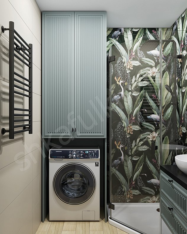 Мебель в санузел Мельпомена Зеленый Светлые Цветной Современный 2х створчатые  Для вещей Для белья 1