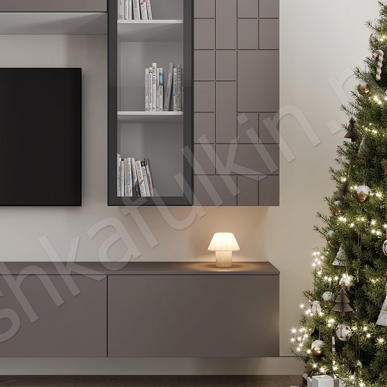 Изображение Стенка Честер Темные Серый Современный 4х створчатые Гостиная Для книг Под ТВ 6