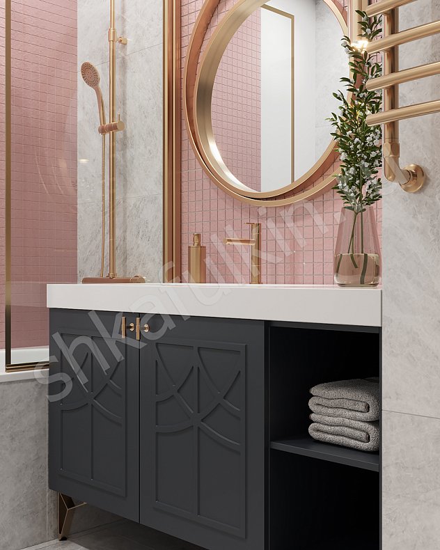 Мебель в ванную Стефани Серый Темные Неоклассика 2х створчатые  Для вещей 3