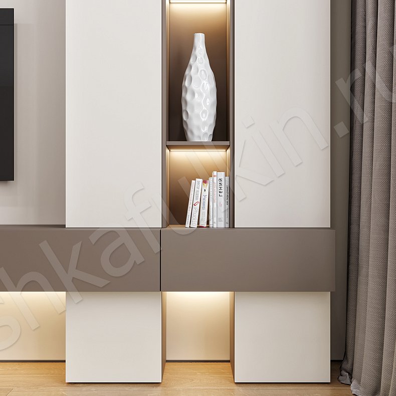 Изображение Стенка Экка Белый Коричневый Светлые Современный 2х створчатые Гостиная Для книг Для декора Под ТВ 6