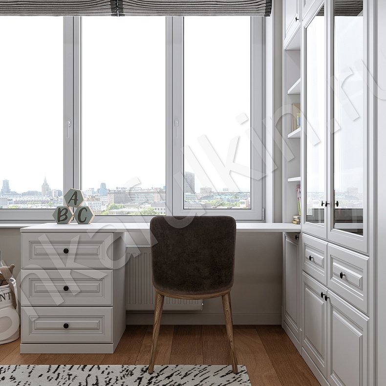 Изображение Мебель в детскую Фелиция Белый Цветной Синий Светлые Классика 4х створчатые Детская Для книг Для декора Для вещей 6