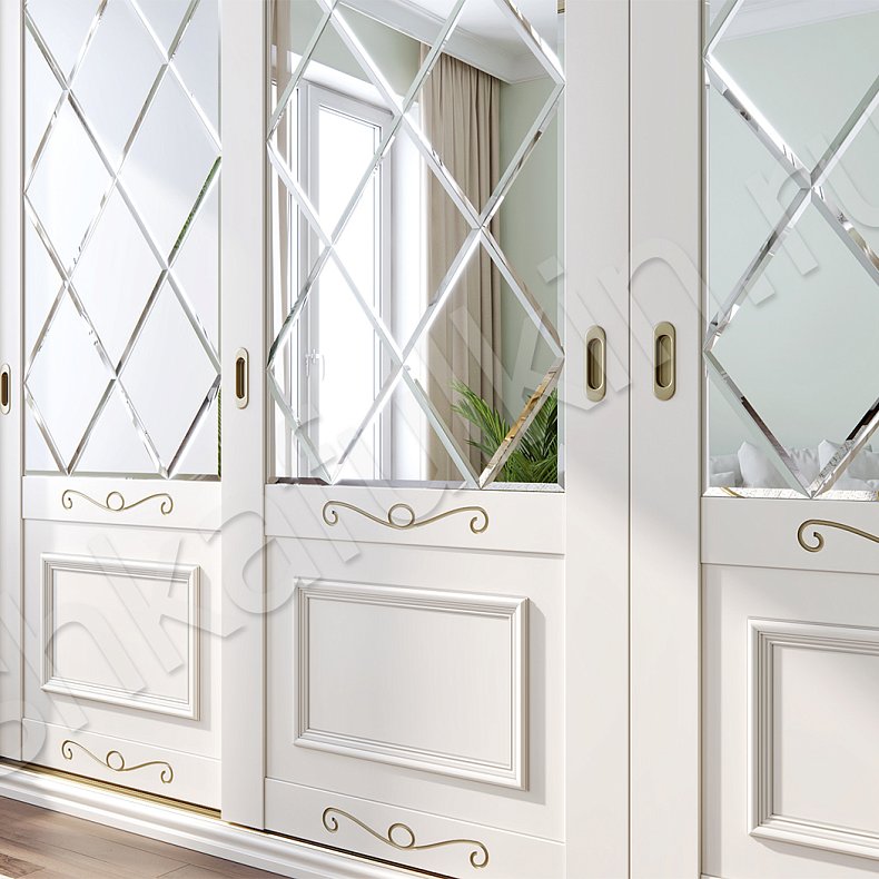 Изображение Корпусный шкаф-купе Татьяна Белый Золото Классика 4х створчатые Гостиная Для вещей 3