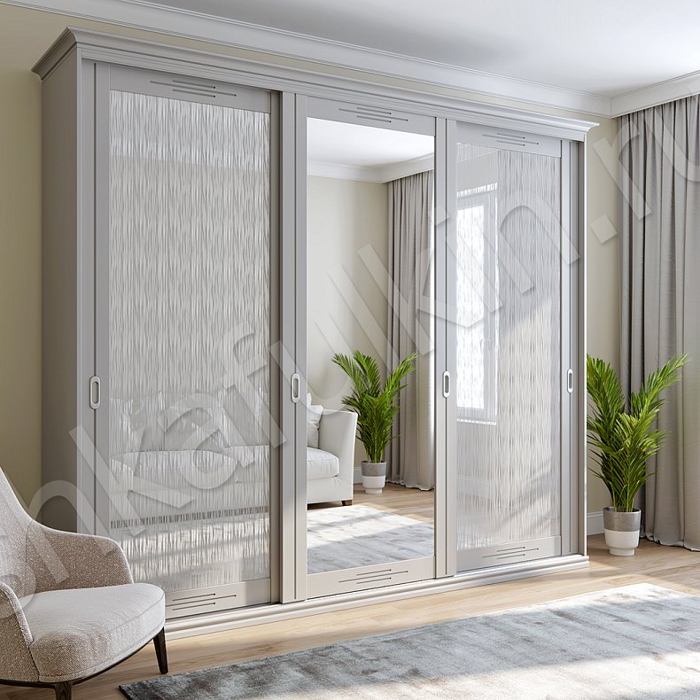 Корпусный шкаф-купе Сорус Светлые Серый Неоклассика 3х створчатые Гостиная Для вещей