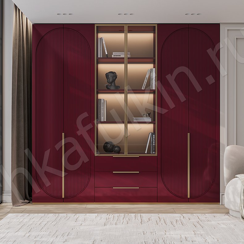 Стенка Скаволлини Цветной Красный Синий Темные Неоклассика 6и створчатые Гостиная Для книг Для декора Для вещей