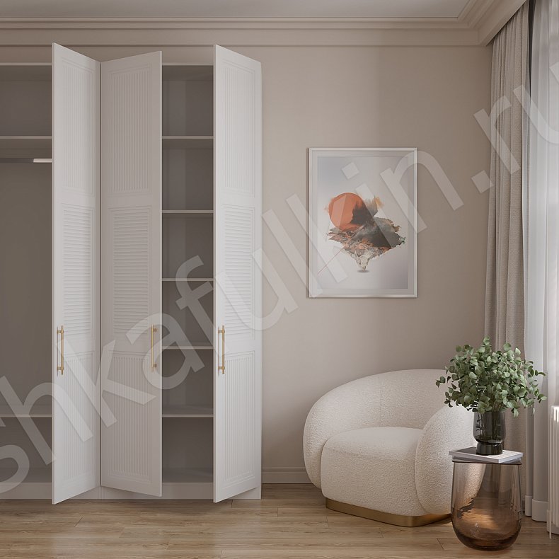 Шкаф Каспий Светлые Белый Современный 4х створчатые Гостиная Для вещей 2