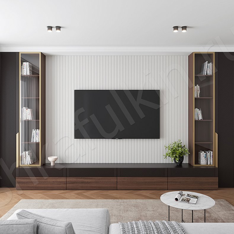 Изображение Стенка Анабэль Белый Древесный Светлые Неоклассика  Гостиная Для книг Для декора Под ТВ 7