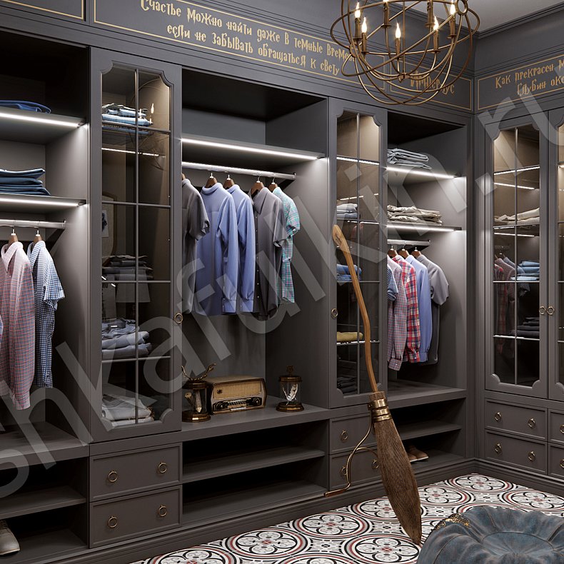 Гардеробная Гарри Поттер Серый Темные Неоклассика  Гардеробная Для вещей Для белья 3