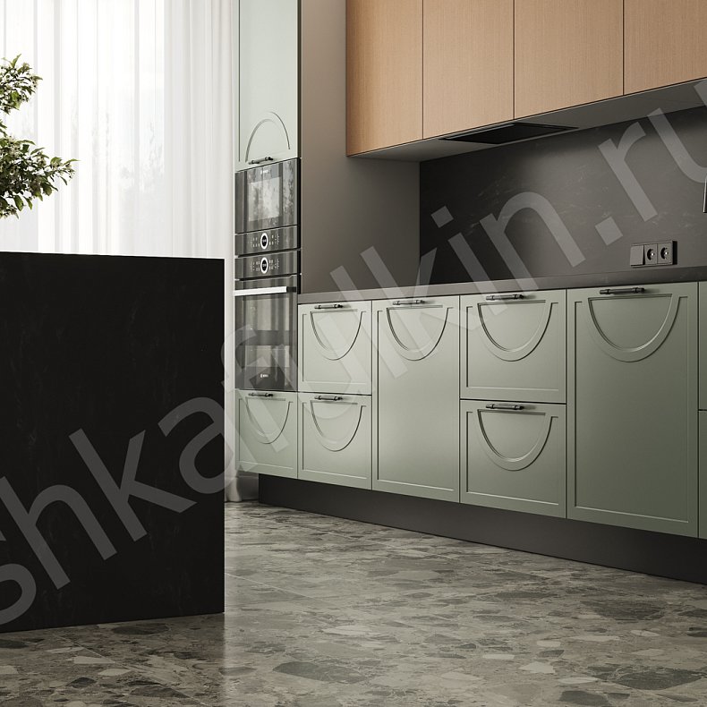Изображение Кухня Омега Зеленый Светлые Древесный Цветной Неоклассика   Для посуды 4