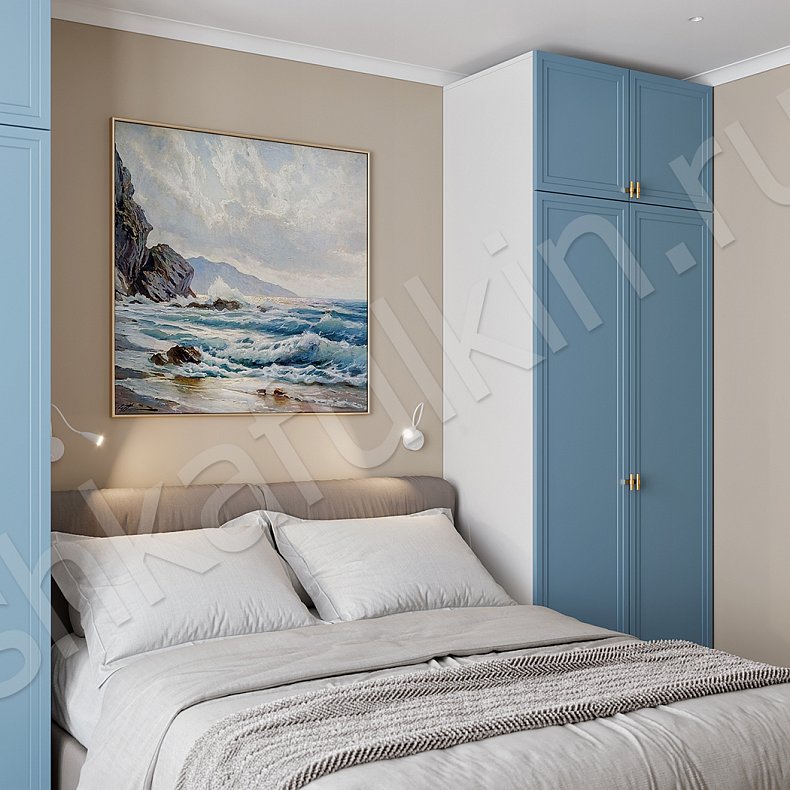 Изображение Шкаф Анкона Синий Неоклассика 4х створчатые Спальня Для вещей 6