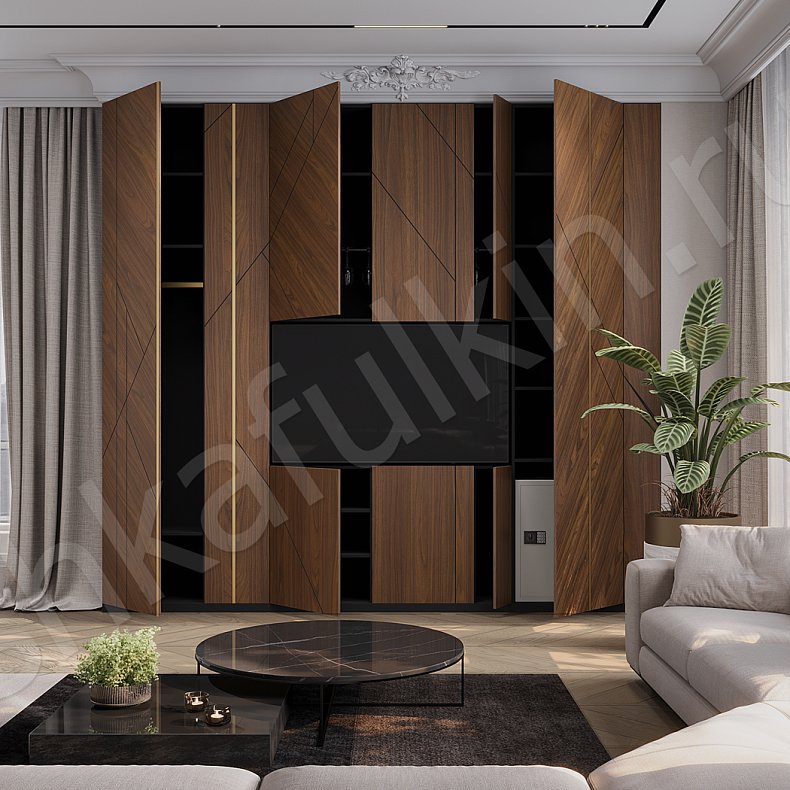 Изображение Стенка Орион Светлые Древесный Современный 6и створчатые Гостиная Под ТВ 3