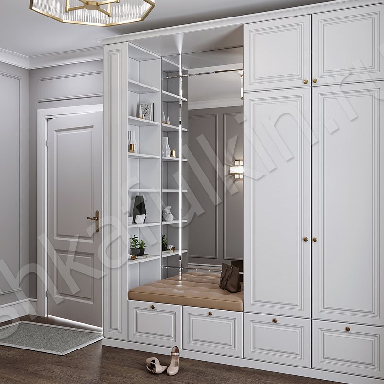 Изображение Прихожая Гамильтон Белый Светлые Серый Классика 3х створчатые Прихожая Для вещей 5