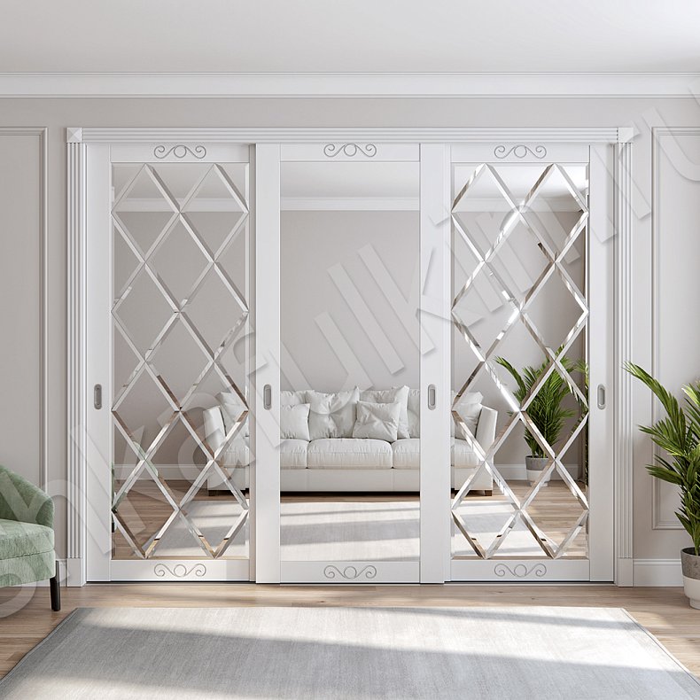 Встроенный шкаф-купе Зарина Светлые Белый Классика 3х створчатые Гостиная Для вещей 1