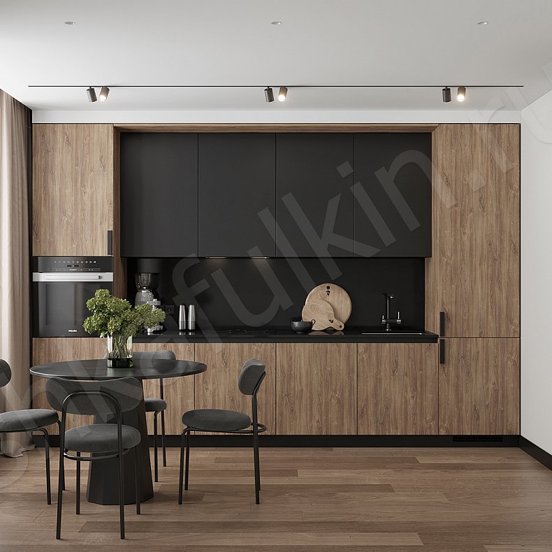 Изображение Кухня Фортелло Темные Древесный Черный Современный Для посуды 1