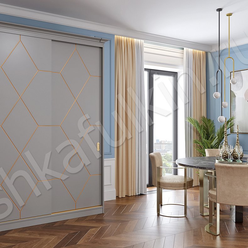 Корпусный шкаф-купе Рональд Золото Классика 2х створчатые Гостиная Для вещей 5