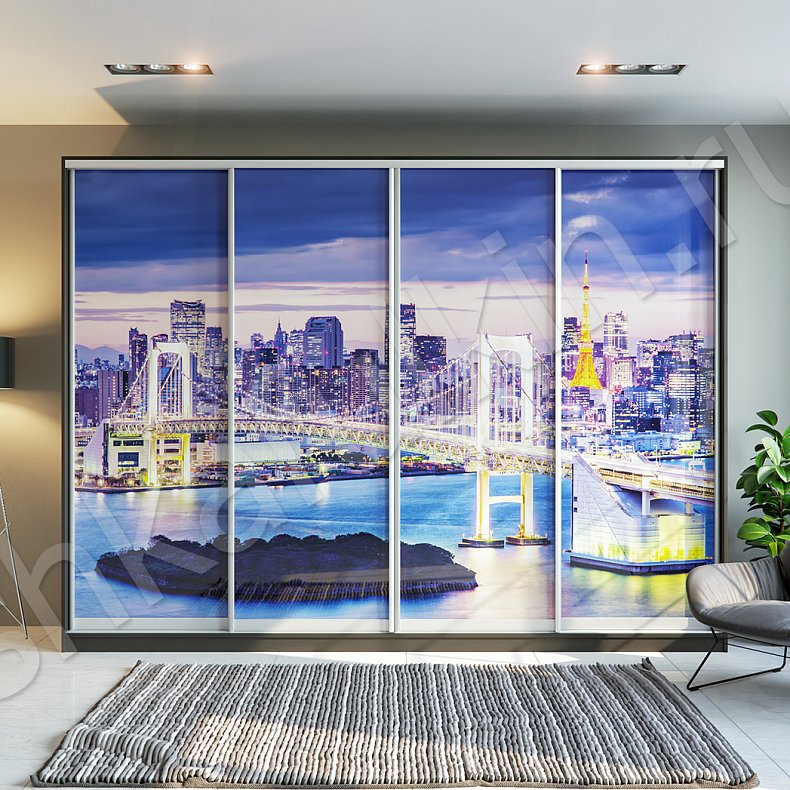 Корпусный шкаф-купе Сити Светлые Цветной Модерн 4х створчатые Гостиная Для вещей 1