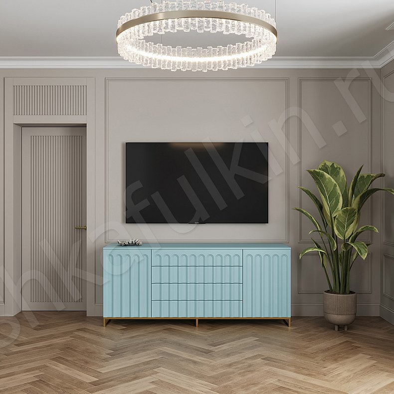 Изображение Гарнитур Командор Светлые Белый Цветной Синий Современный 6и створчатые Спальня Для белья Для декора Под ТВ Для вещей 4