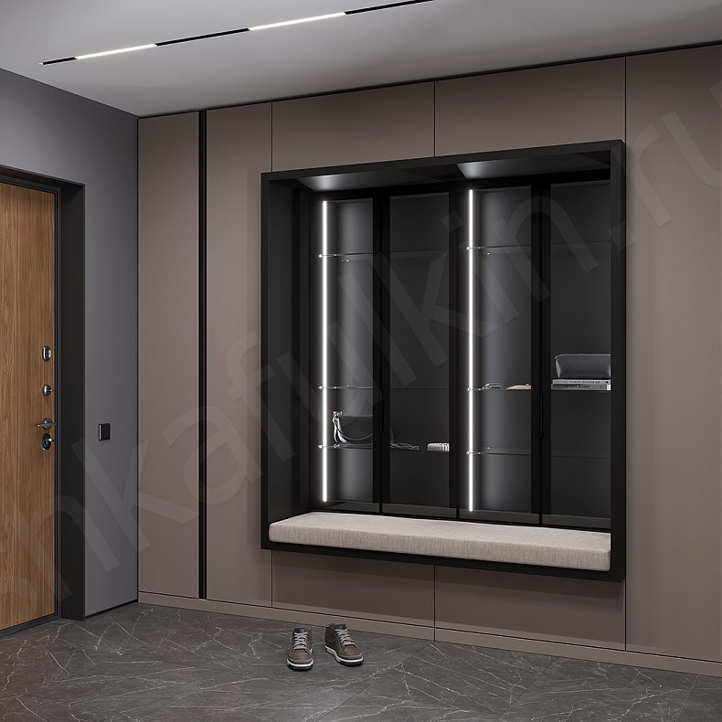 Прихожая Йокогама Серый Темные Черный Лофт 4х створчатые Прихожая Для вещей