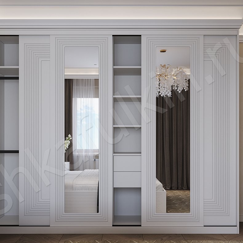 Изображение Гарнитур Эврика Белый Светлые Классика 4х створчатые Спальня Для белья Для вещей 4