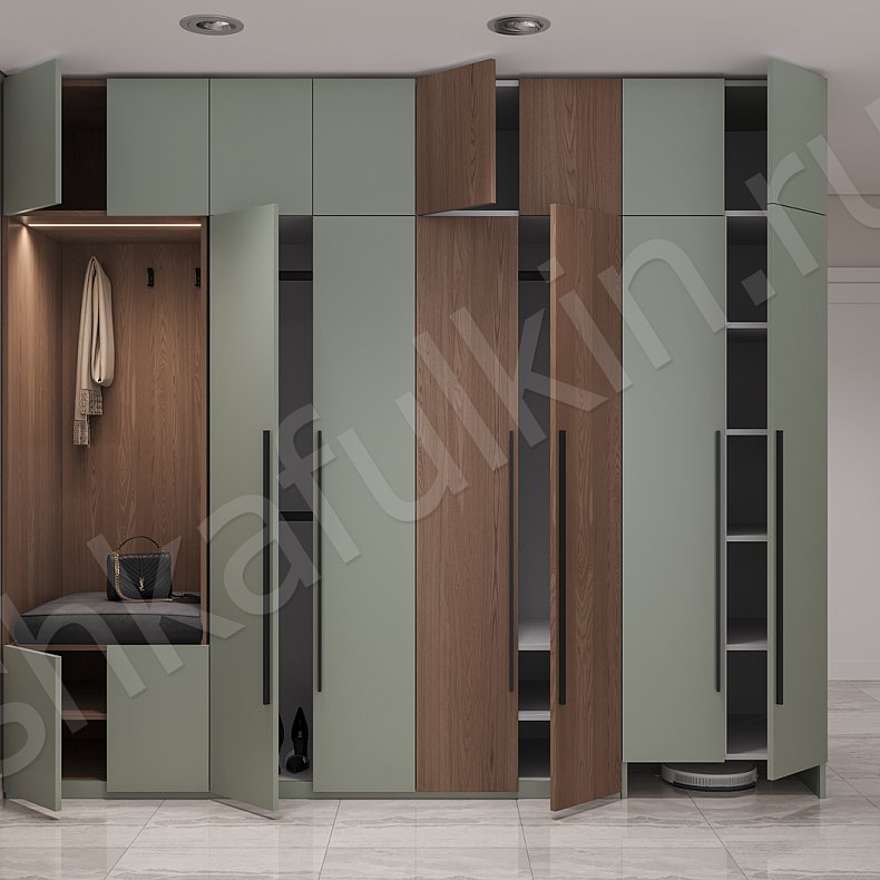Прихожая Демерджи Цветной Древесный Серый Светлые Зеленый Современный 6и створчатые Прихожая Для вещей 10
