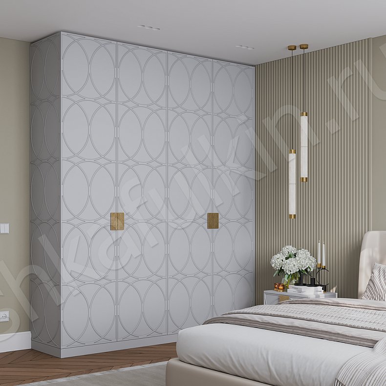 Гарнитур Арива Белый Розовый Светлые Неоклассика 4х створчатые Спальня Для белья 1