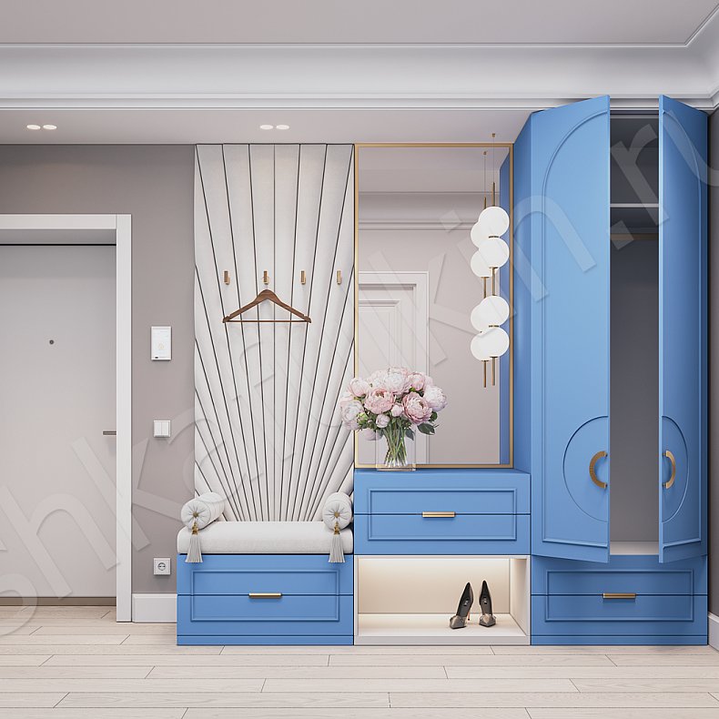 Прихожая Маура Цветной Синий Светлые Неоклассика 2х створчатые Прихожая Для вещей 2