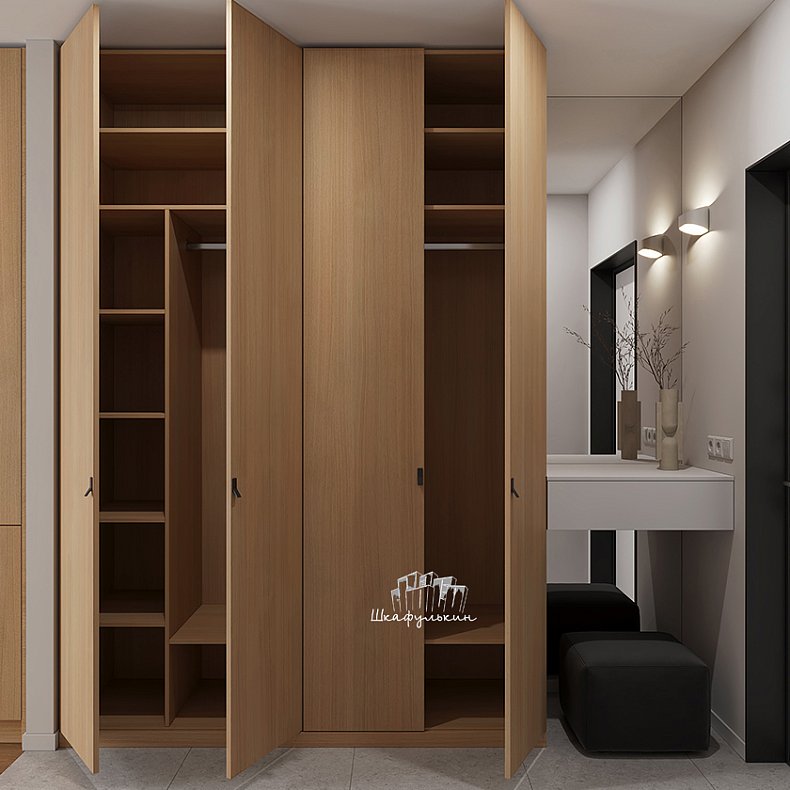 Шкаф в прихожую Кеплер Светлые Древесный Скандинавский 4х створчатые Прихожая Для вещей 2